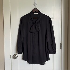 Ellison for ModCloth Black 3/4 Sleeve Bow Tie Front Blouse